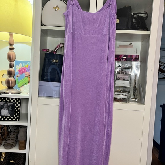 Purple Draped Neck Leg Slit Long Dress - Picture 6 of 10